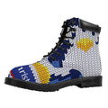 Christmas Penguin Knitted Print Padded Collar Lace Up Boots
