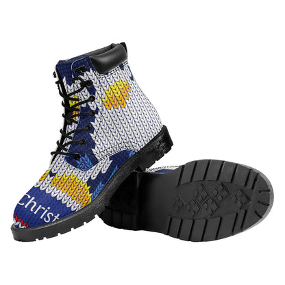 Christmas Penguin Knitted Print Work Boots