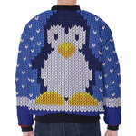Christmas Penguin Knitted Print Zip Sleeve Bomber Jacket