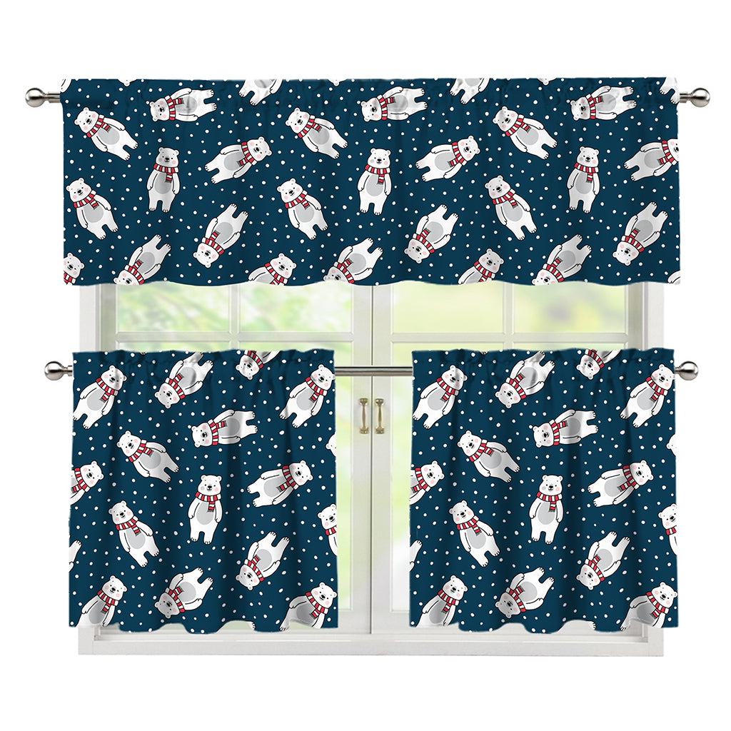 Christmas Polar Bear Pattern Print 3 Piece Kitchen Curtains
