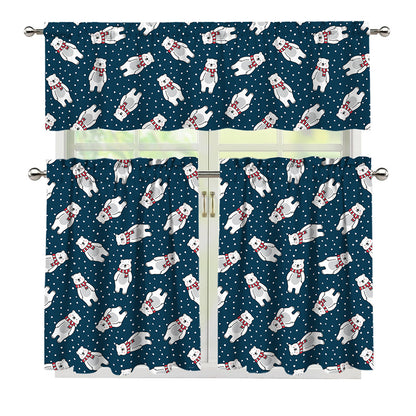 Christmas Polar Bear Pattern Print 3 Piece Kitchen Curtains