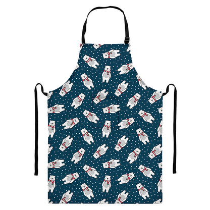 Christmas Polar Bear Pattern Print Bib Apron With Pocket