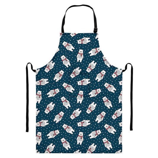 Christmas Polar Bear Pattern Print Bib Apron With Pocket