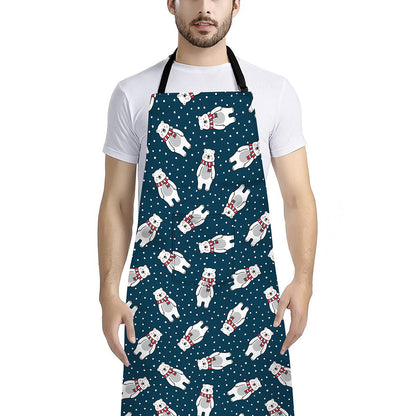 Christmas Polar Bear Pattern Print Bib Apron With Pocket