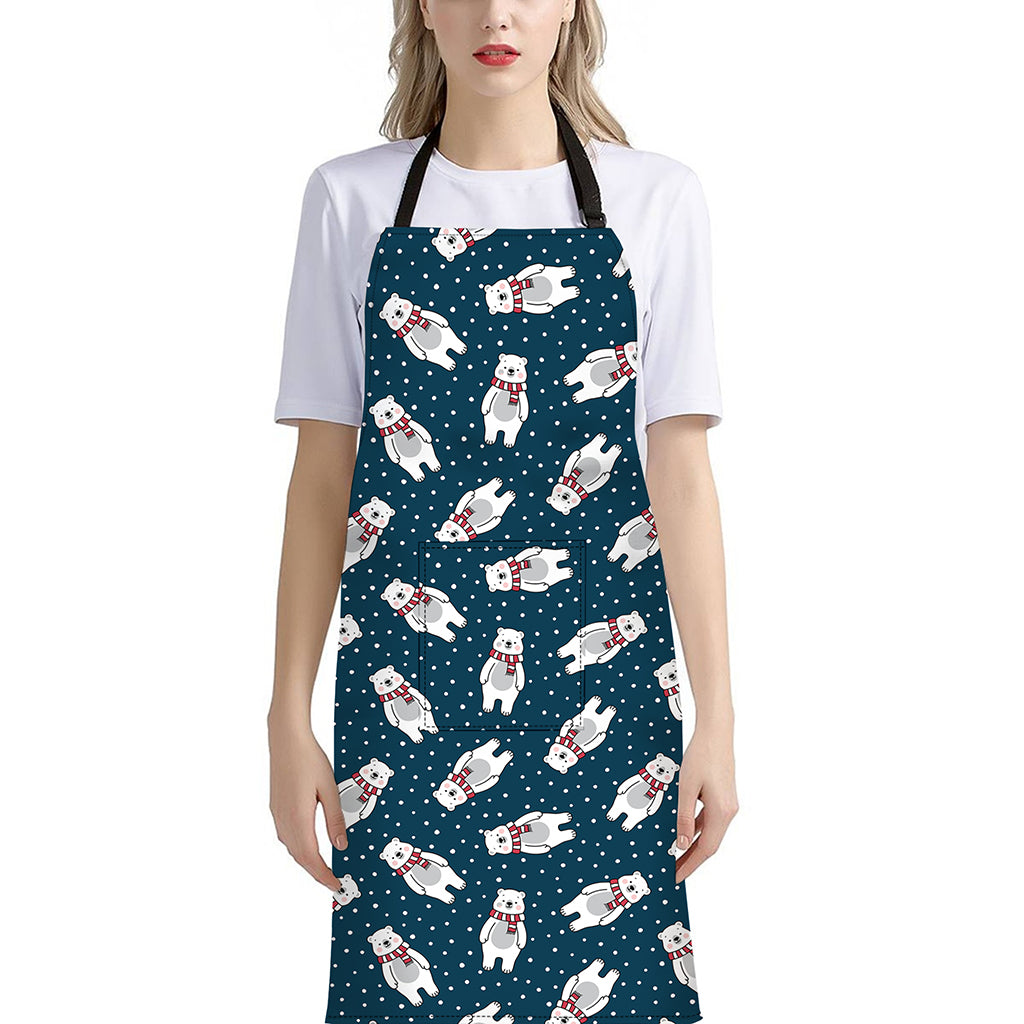 Christmas Polar Bear Pattern Print Bib Apron With Pocket