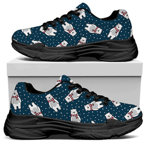 Christmas Polar Bear Pattern Print Black Chunky Shoes