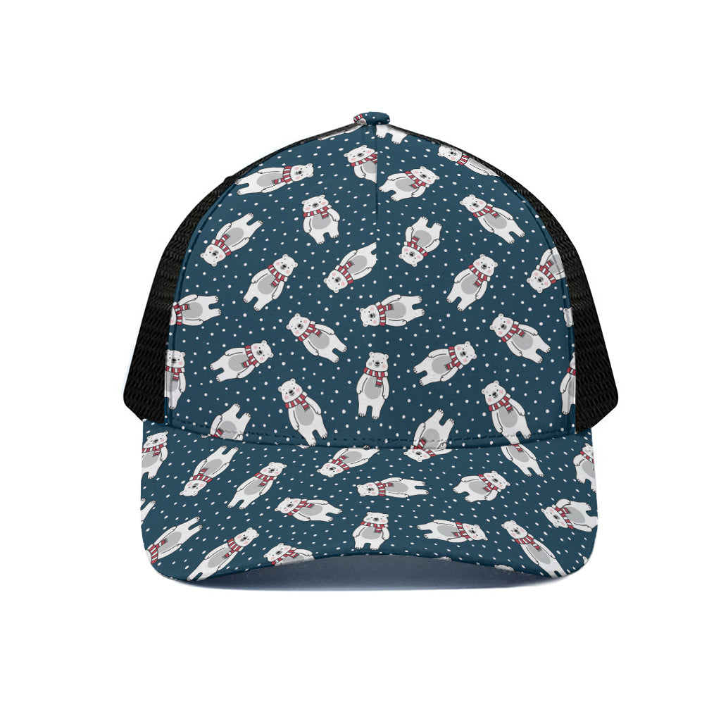Christmas Polar Bear Pattern Print Black Mesh Trucker Cap