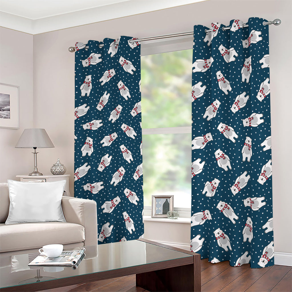 Christmas Polar Bear Pattern Print Blackout Grommet Curtains