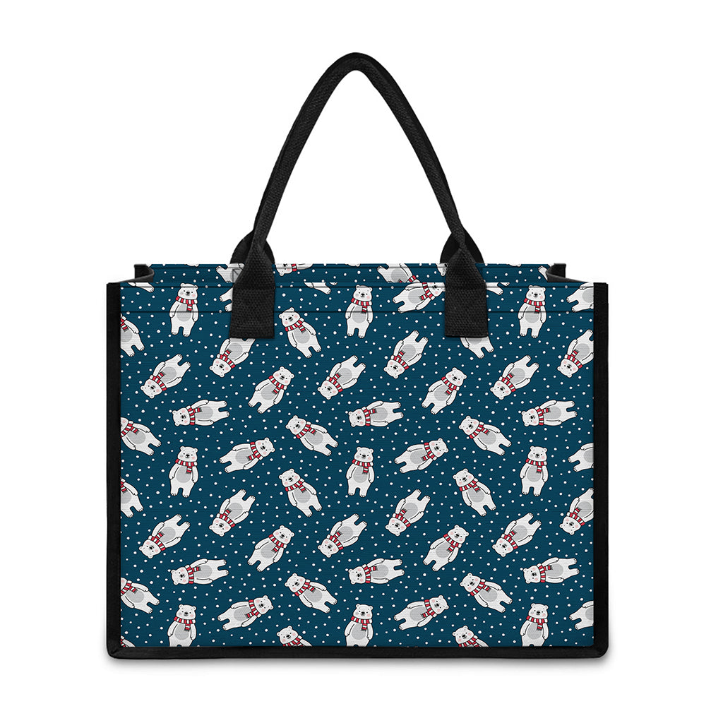 Christmas Polar Bear Pattern Print Canvas Tote Bag