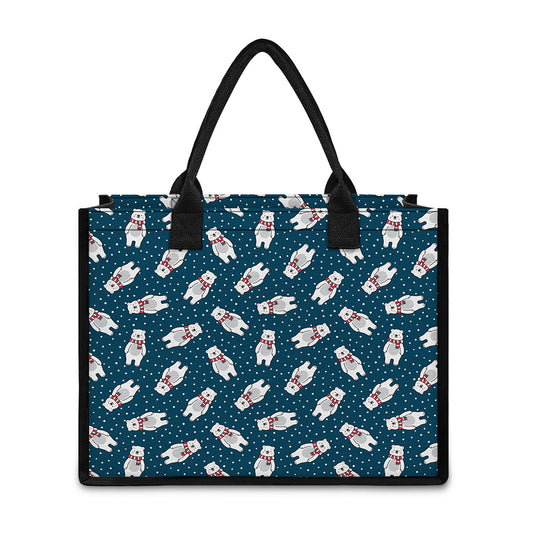 Christmas Polar Bear Pattern Print Canvas Tote Bag