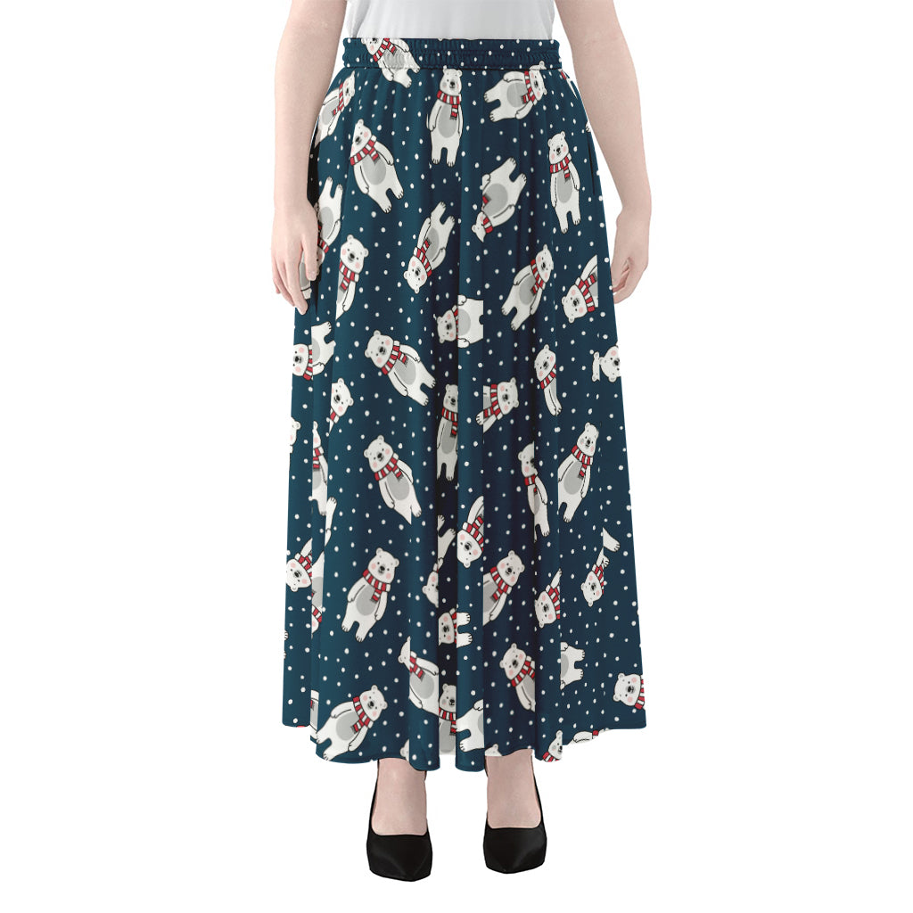 Christmas Polar Bear Pattern Print Chiffon Maxi Skirt