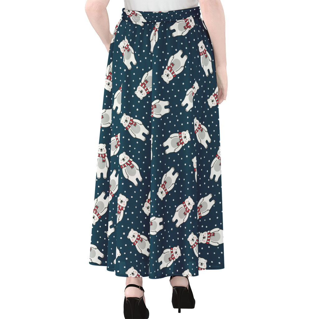 Christmas Polar Bear Pattern Print Chiffon Maxi Skirt