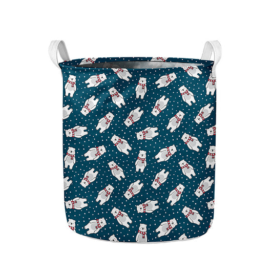 Christmas Polar Bear Pattern Print Collapsible Laundry Basket
