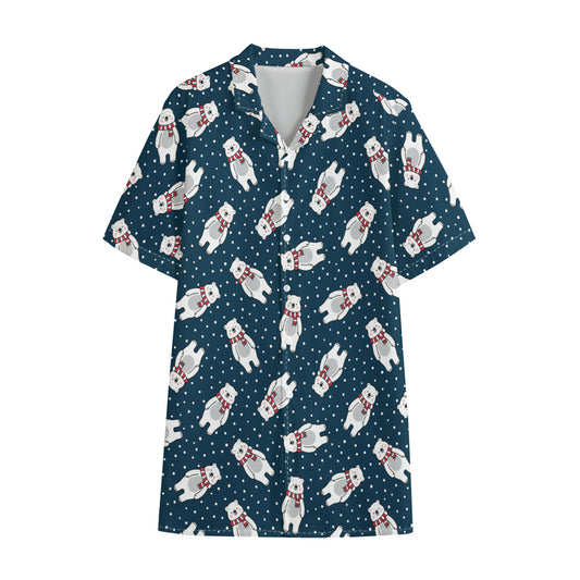 Christmas Polar Bear Pattern Print Cotton Hawaiian Shirt