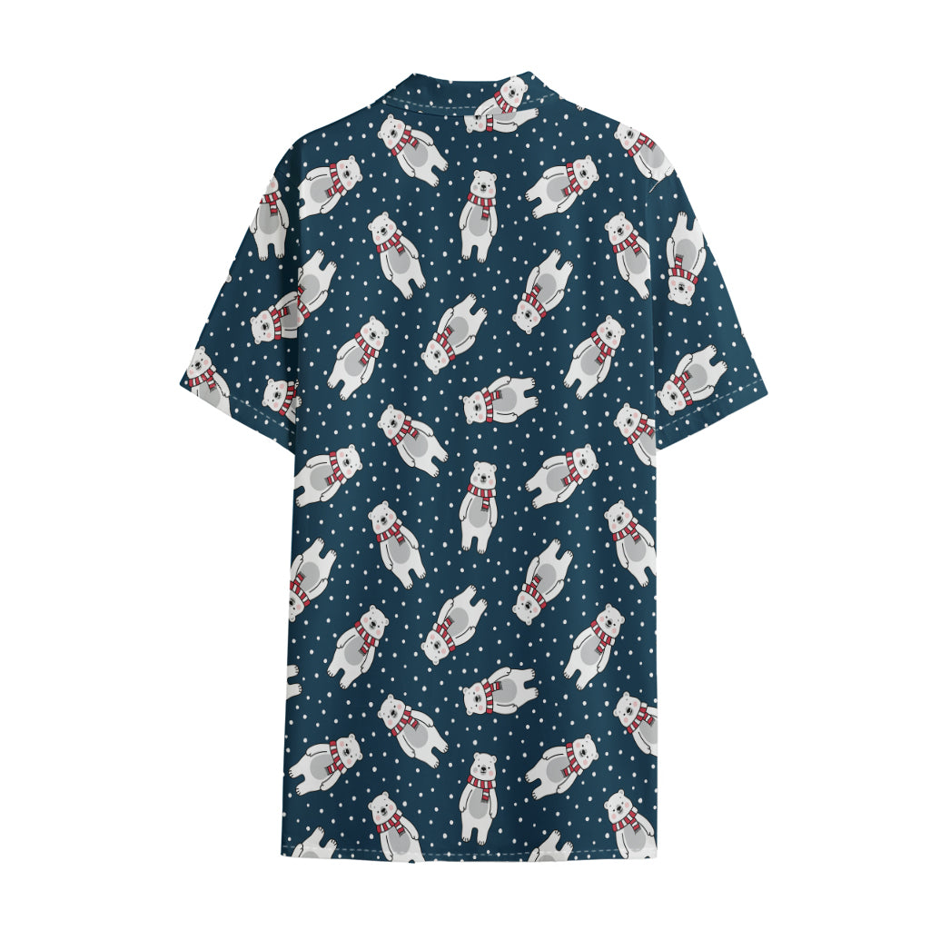 Christmas Polar Bear Pattern Print Cotton Hawaiian Shirt