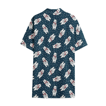 Christmas Polar Bear Pattern Print Cotton Hawaiian Shirt
