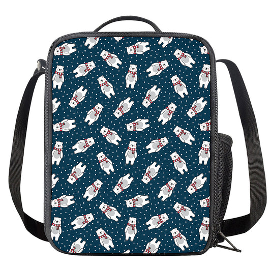 Christmas Polar Bear Pattern Print Crossbody Lunch Bag
