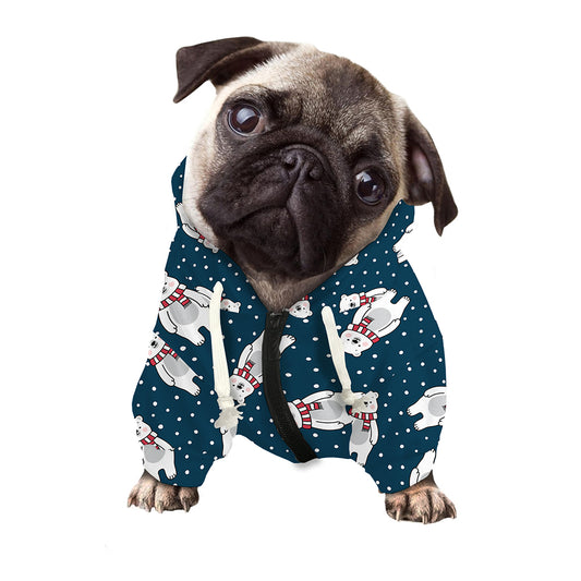 Christmas Polar Bear Pattern Print Dog Zip Up Hoodie