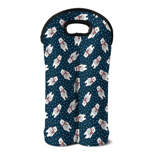 Christmas Polar Bear Pattern Print Double Neoprene Wine Tote