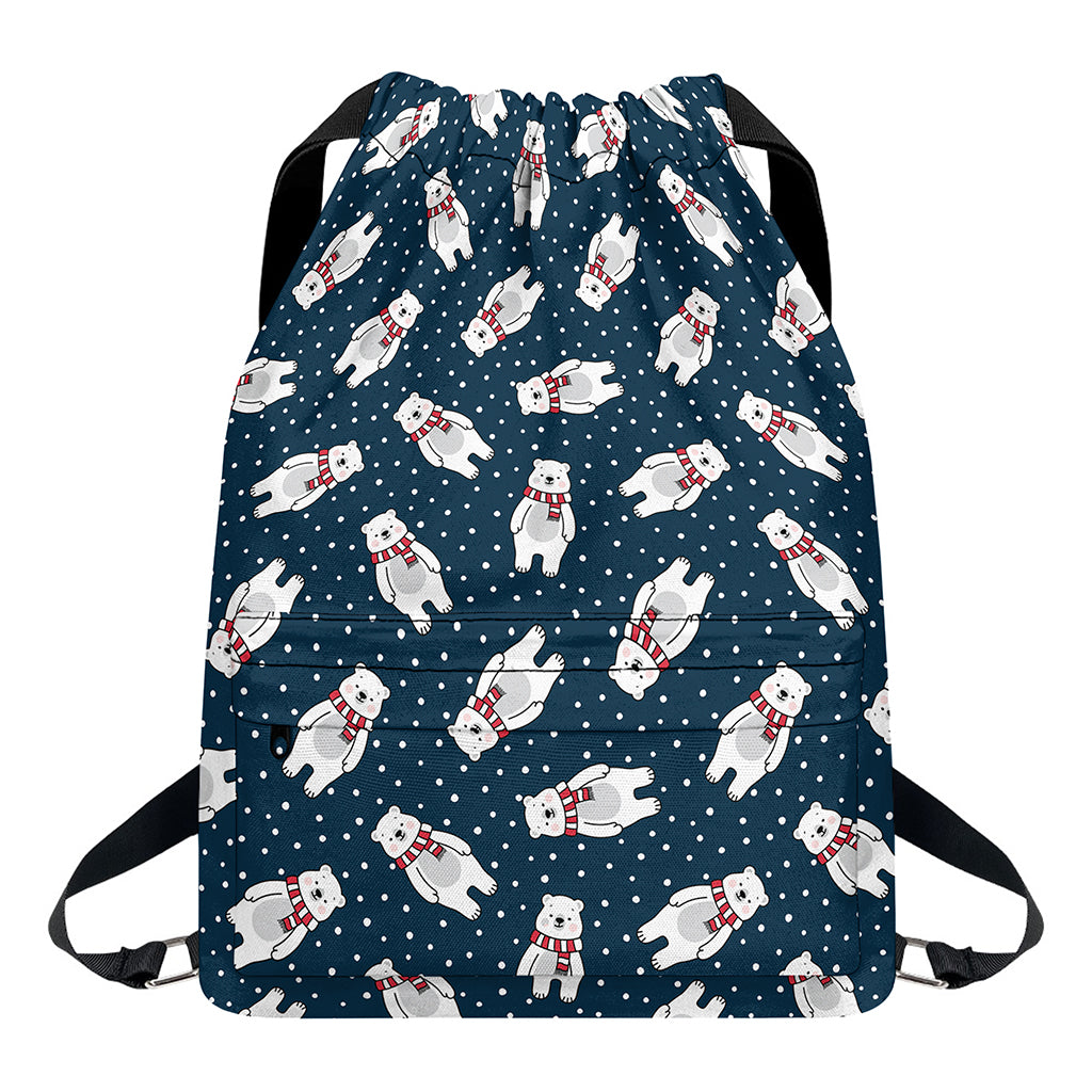 Christmas Polar Bear Pattern Print Drawstring Backpack