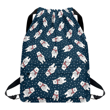 Christmas Polar Bear Pattern Print Drawstring Backpack