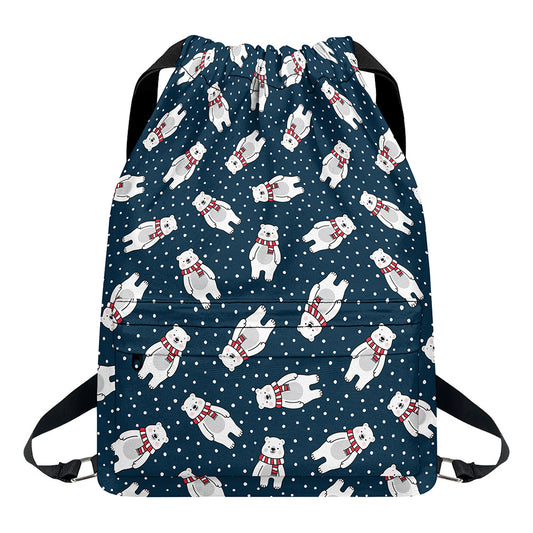Christmas Polar Bear Pattern Print Drawstring Backpack