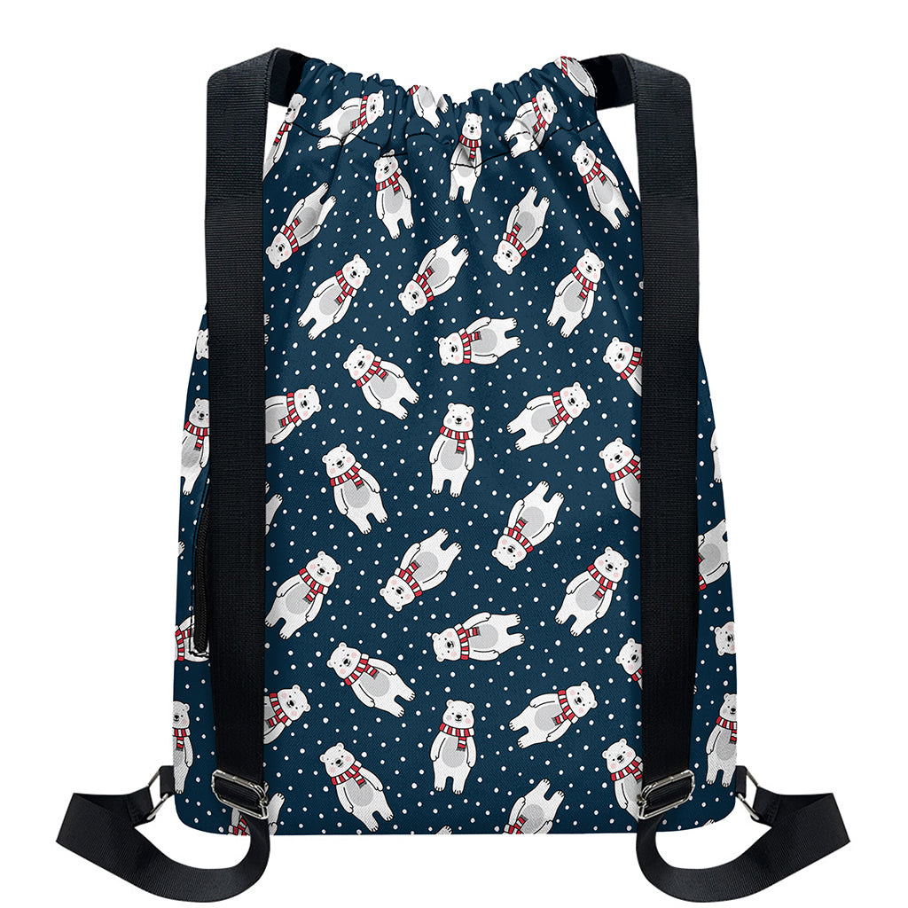 Christmas Polar Bear Pattern Print Drawstring Backpack