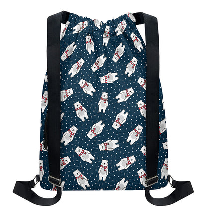 Christmas Polar Bear Pattern Print Drawstring Backpack