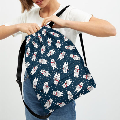 Christmas Polar Bear Pattern Print Drawstring Backpack