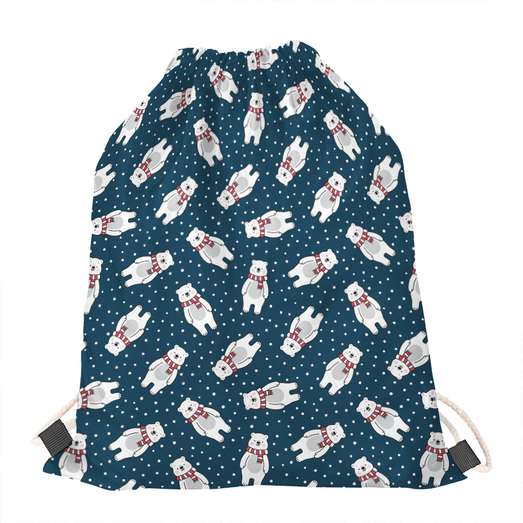 Christmas Polar Bear Pattern Print Drawstring Bag