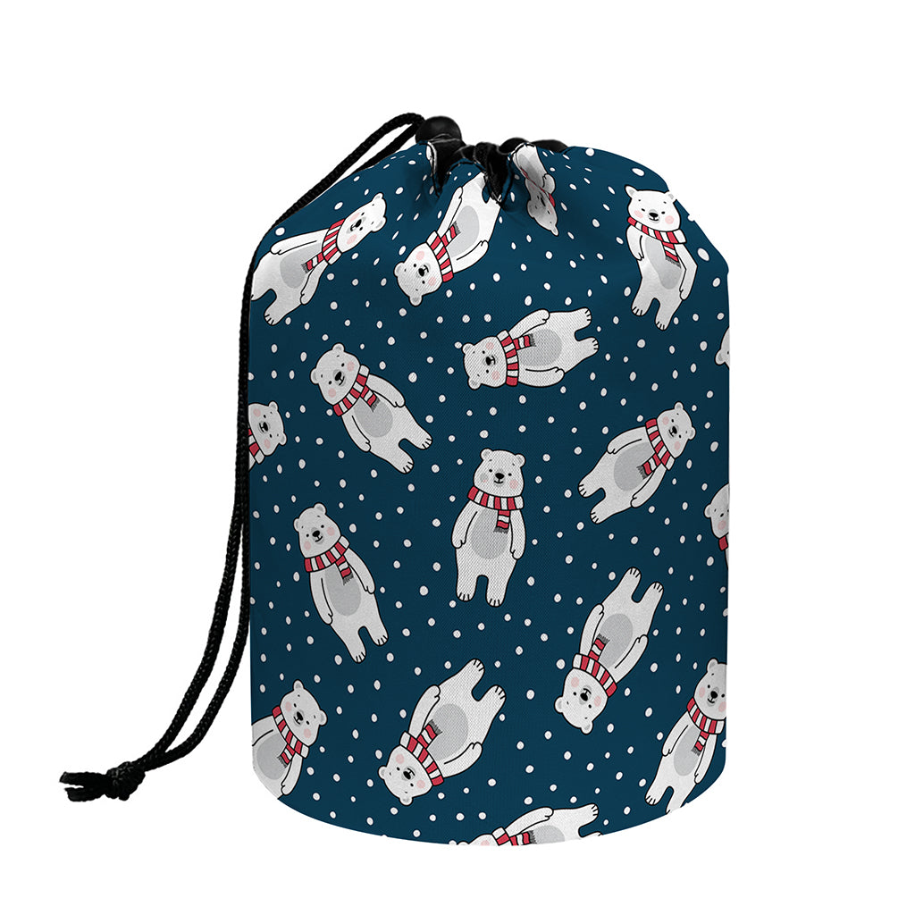 Christmas Polar Bear Pattern Print Drawstring Makeup Bag