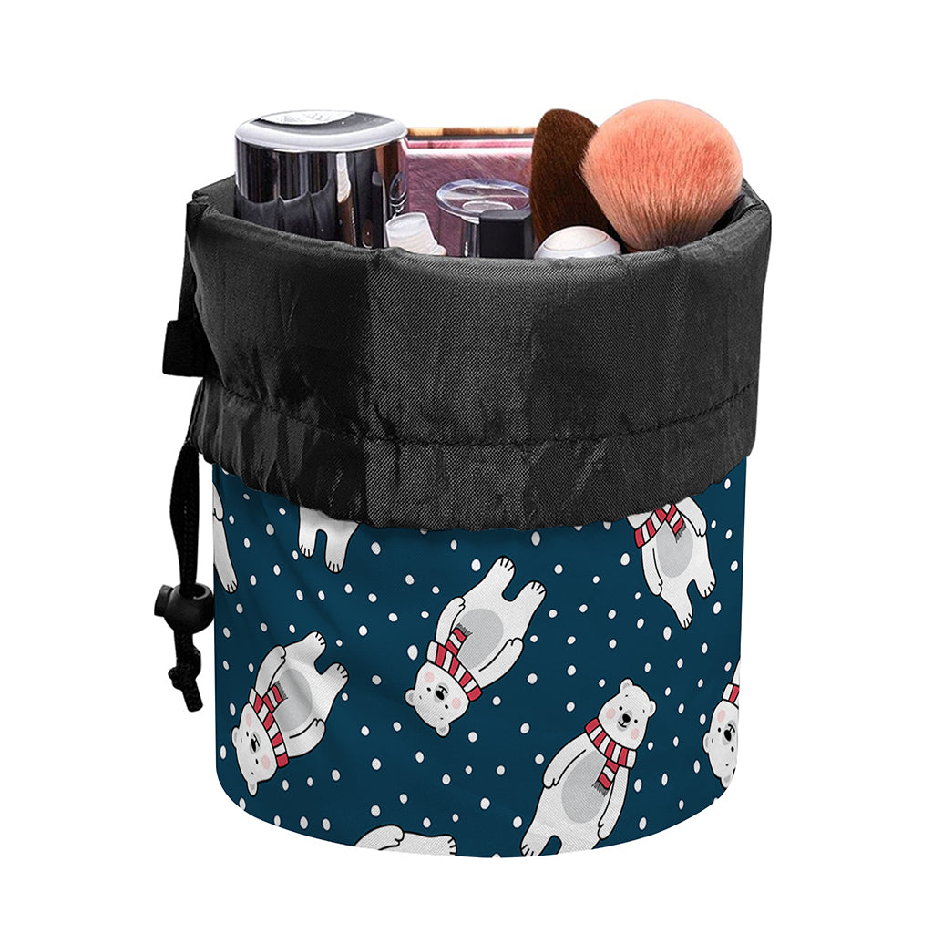 Christmas Polar Bear Pattern Print Drawstring Makeup Bag