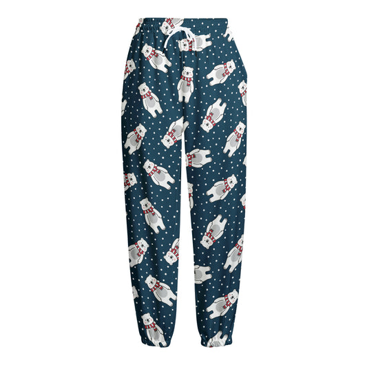 Christmas Polar Bear Pattern Print Fleece Lined Knit Pants