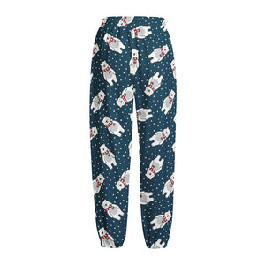 Christmas Polar Bear Pattern Print Fleece Lined Knit Pants