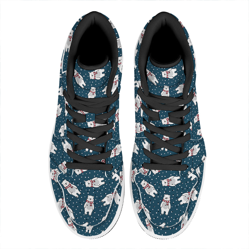 Christmas Polar Bear Pattern Print High Top Leather Sneakers