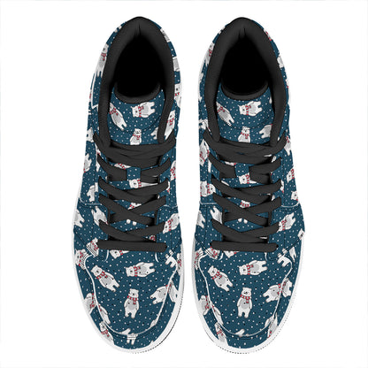 Christmas Polar Bear Pattern Print High Top Leather Sneakers