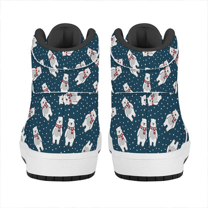 Christmas Polar Bear Pattern Print High Top Leather Sneakers