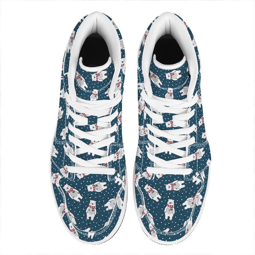 Christmas Polar Bear Pattern Print High Top Leather Sneakers