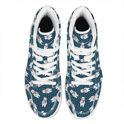 Christmas Polar Bear Pattern Print High Top Leather Sneakers