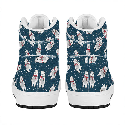 Christmas Polar Bear Pattern Print High Top Leather Sneakers