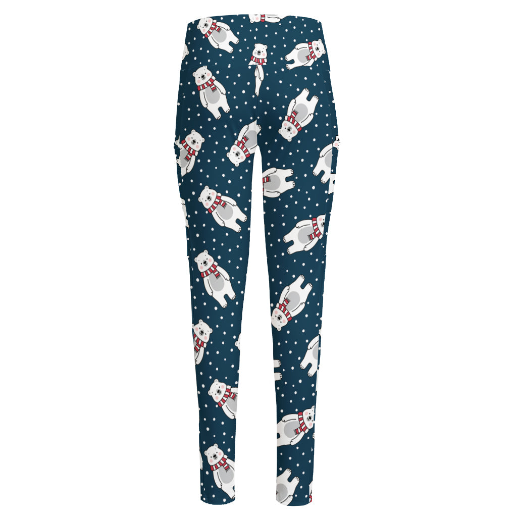 Christmas Polar Bear Pattern Print High-Waisted Pocket Leggings