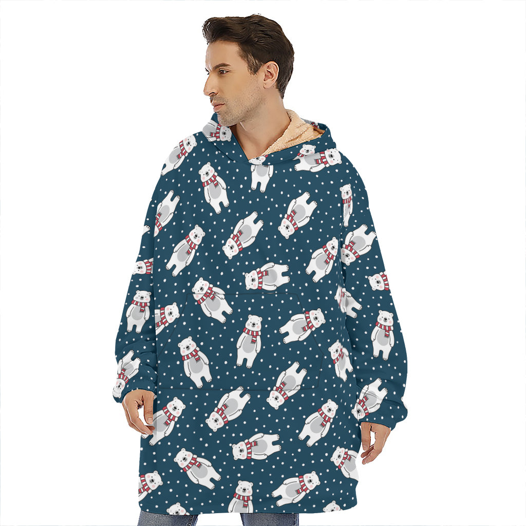 Christmas Polar Bear Pattern Print Hoodie Blanket