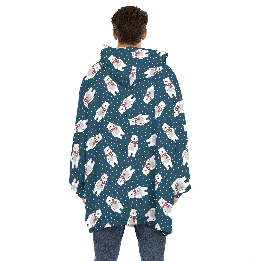 Christmas Polar Bear Pattern Print Hoodie Blanket