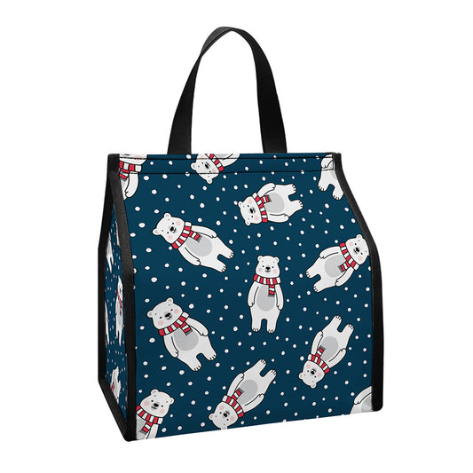 Christmas Polar Bear Pattern Print Insulated Lunch Tote