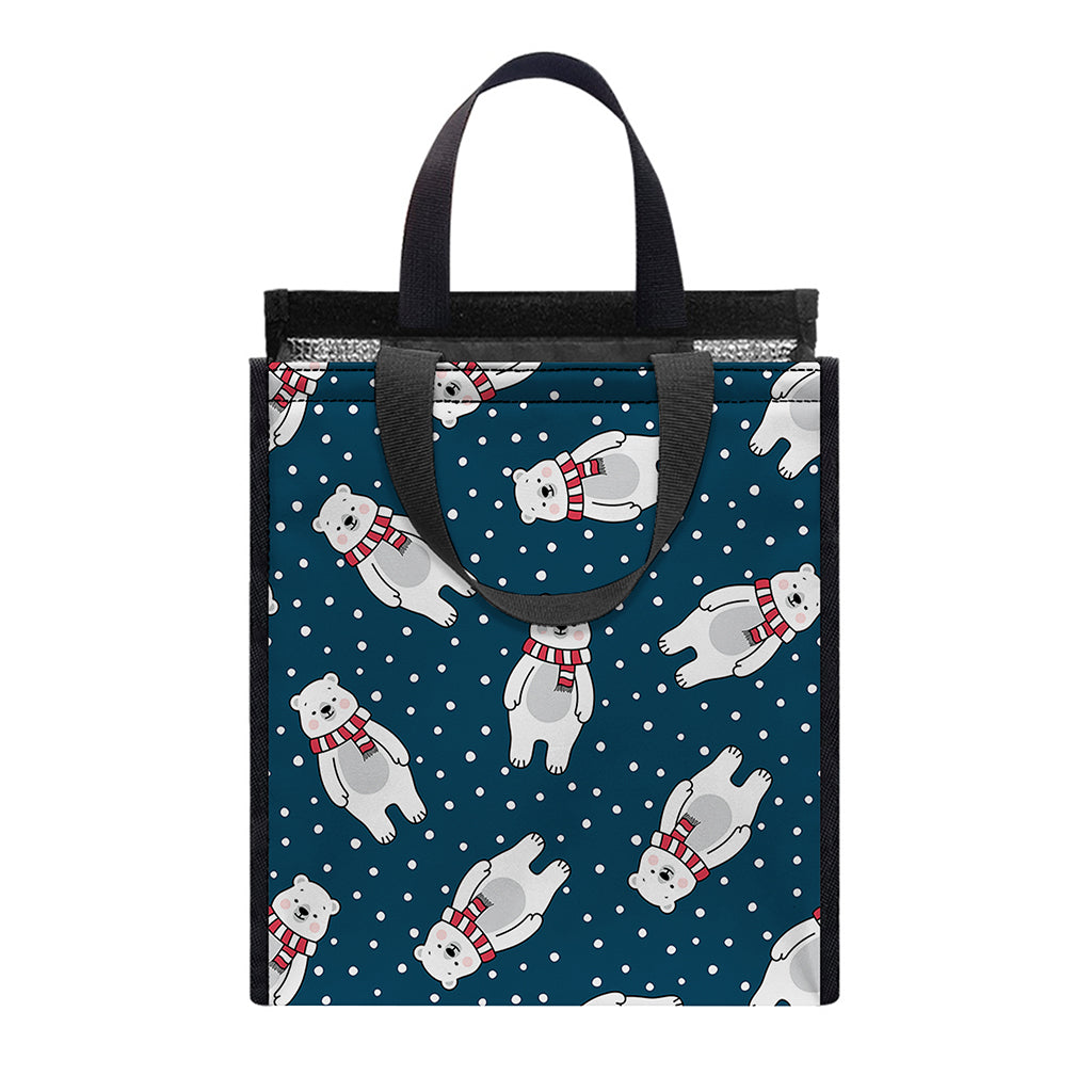 Christmas Polar Bear Pattern Print Insulated Lunch Tote