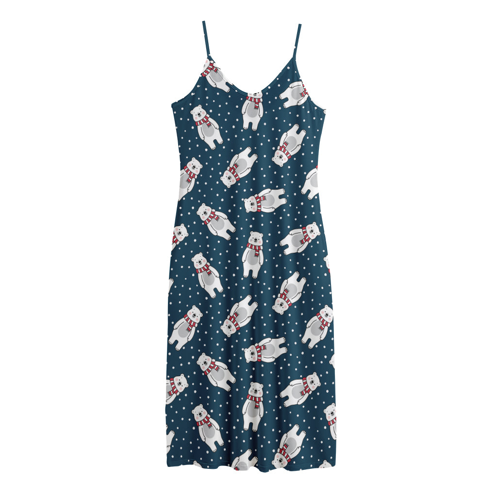 Christmas Polar Bear Pattern Print Jersey Midi Cami Dress