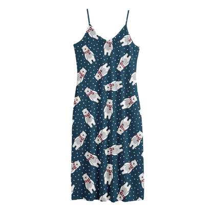 Christmas Polar Bear Pattern Print Jersey Midi Cami Dress