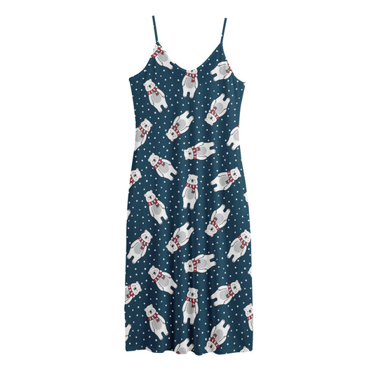 Christmas Polar Bear Pattern Print Jersey Midi Cami Dress