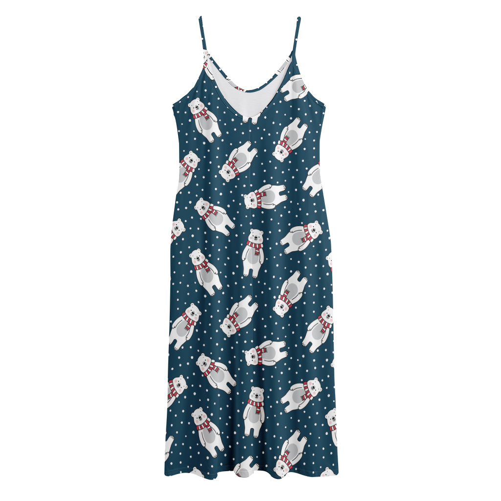 Christmas Polar Bear Pattern Print Jersey Midi Cami Dress