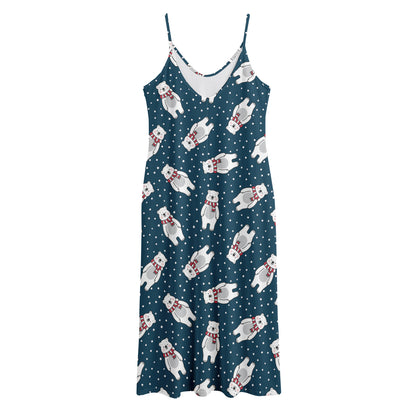 Christmas Polar Bear Pattern Print Jersey Midi Cami Dress
